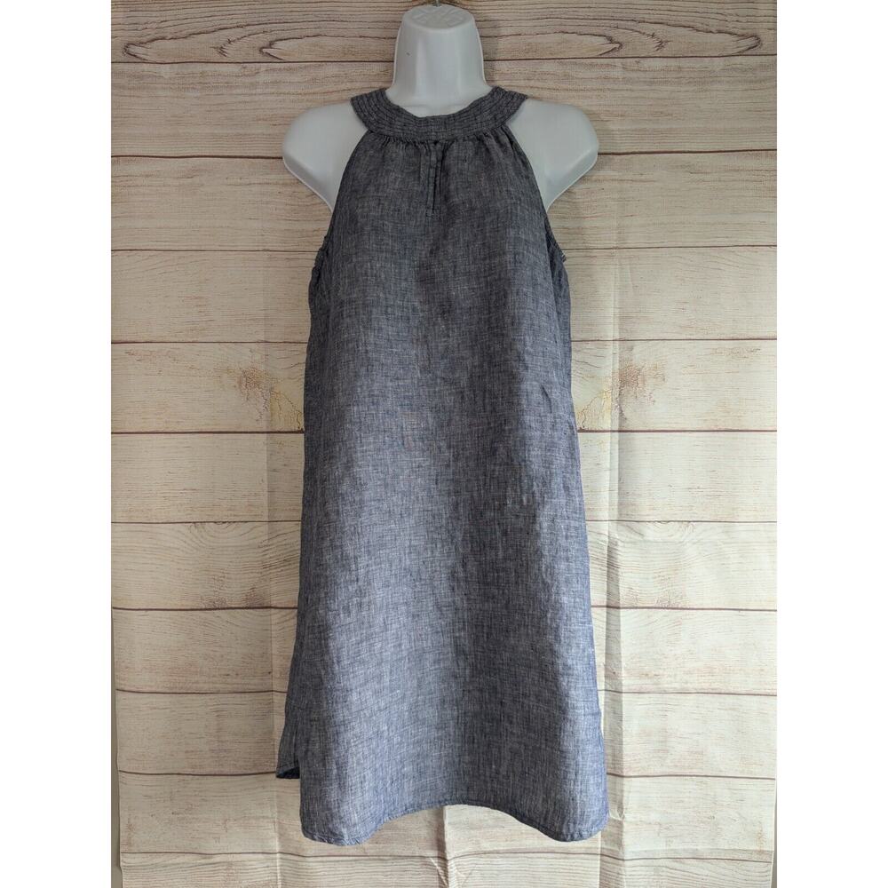 St Tropez Dress Adult XS Blue All Linen Halter Neck Above Knee